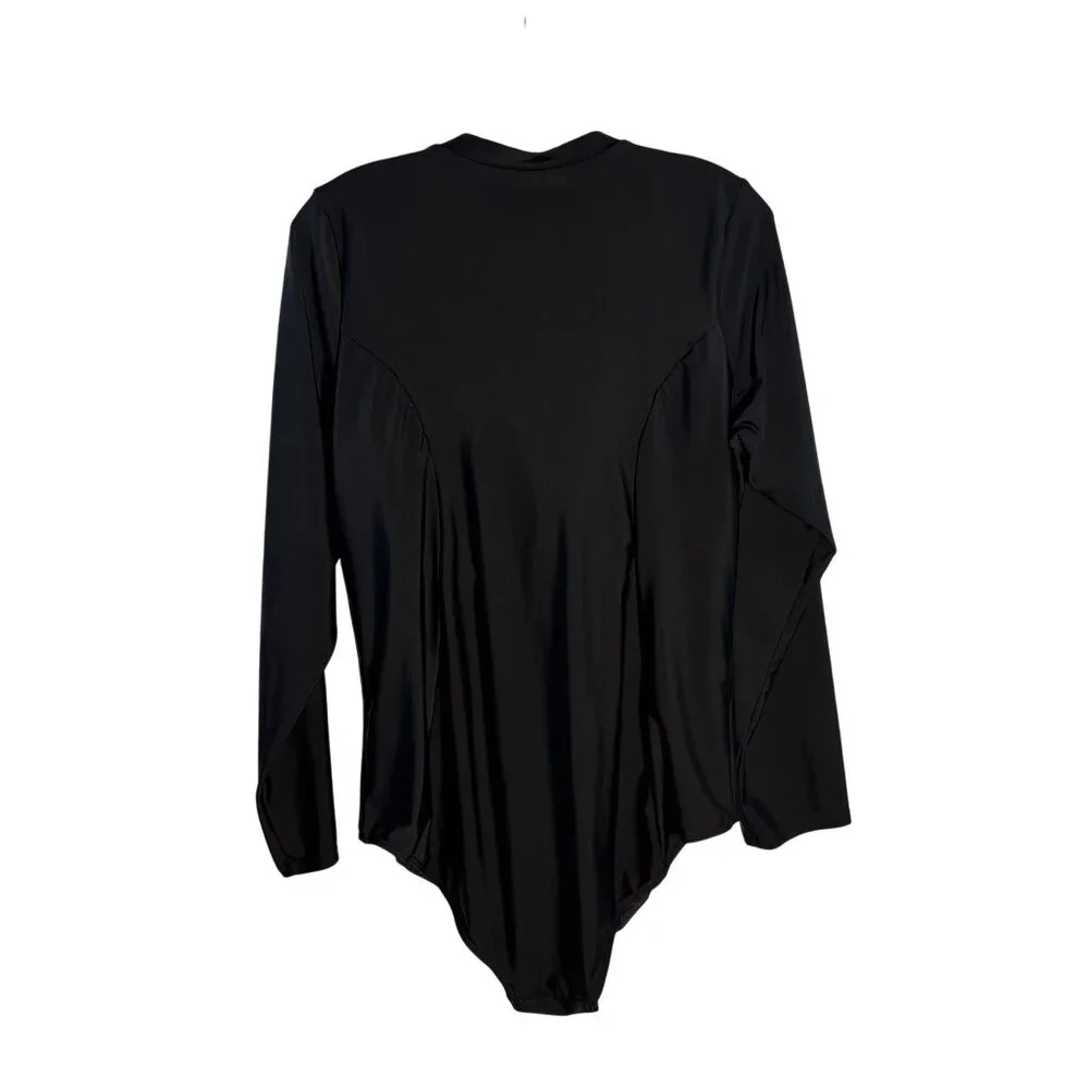 Long Sleeve Black One-Piece Swimsuit With Neon Yellow Zipper By Torrid Size 2 - Picture 3 of 9